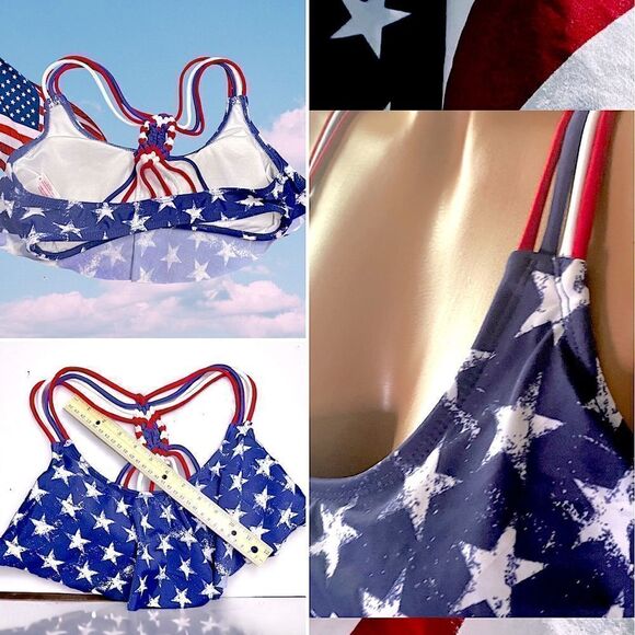 Xhilaration l Red, White, Blue l Flag l Bikini top l Crocheted Back Decor l S - Picture 5 of 11